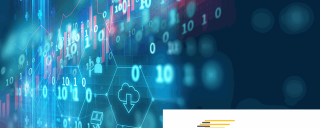 Abstract image of overlaid binary, symbol and charts