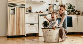 Mother and son playing